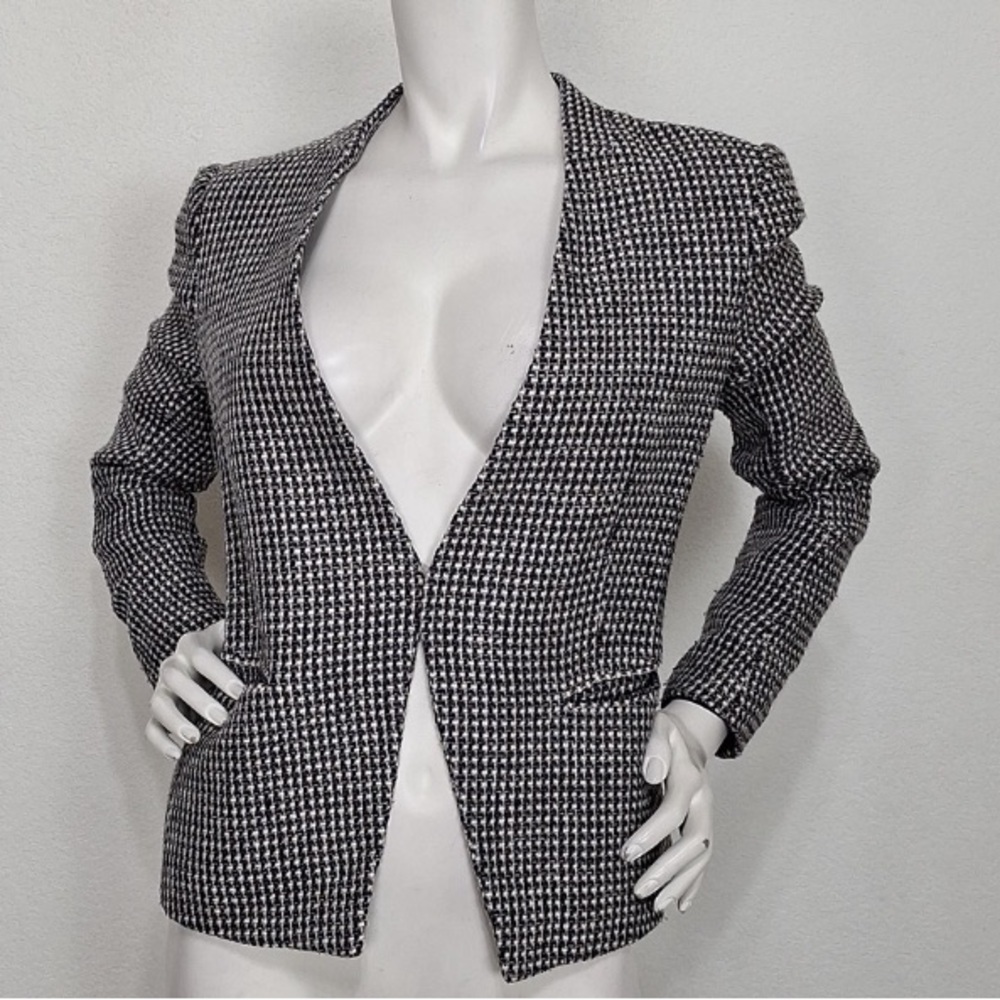 Theory Black White Academia Preppy Closet Staple Tweed Blazer Jacket Size 8